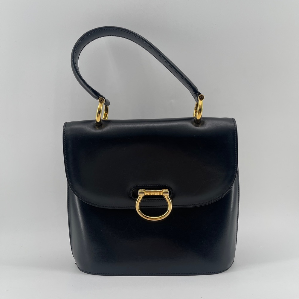 Celine Black Leather Top Handle Bag with Gold Hardware